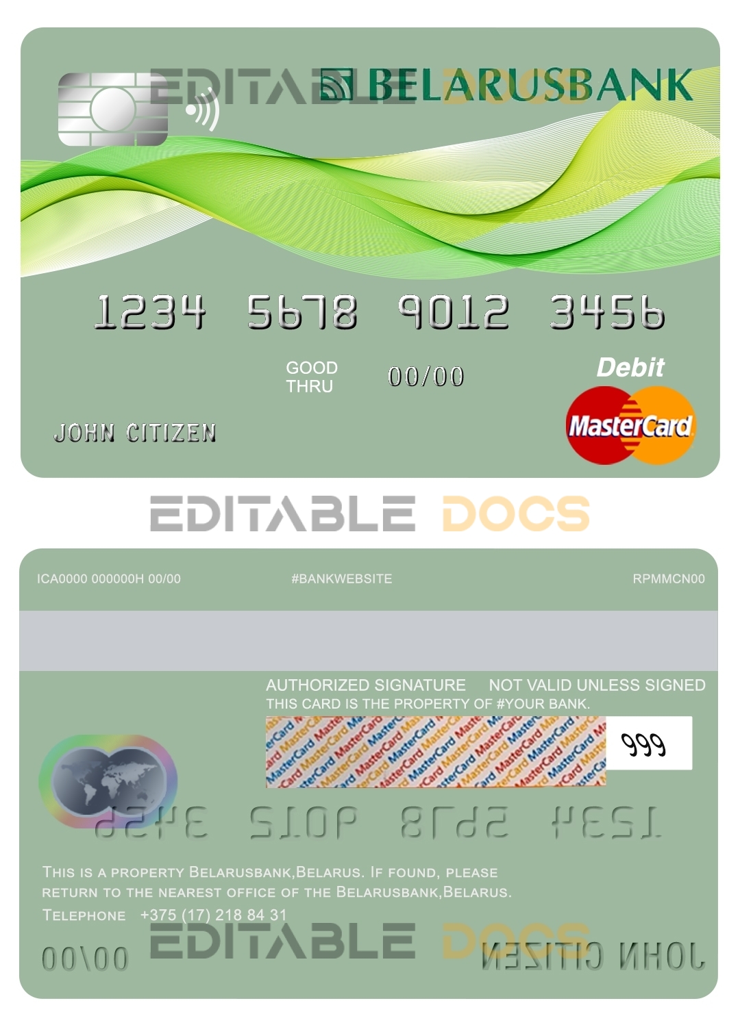 Editable belarusbank belarus master card Templates in PSD Format