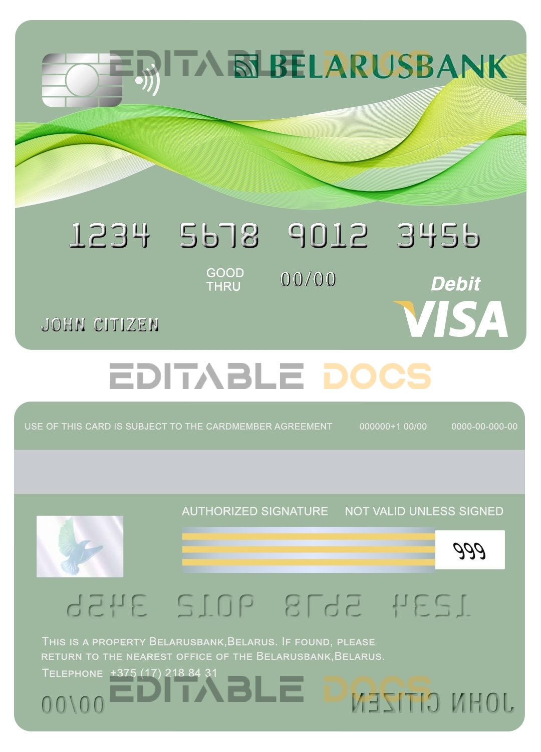 Editable belarusbank belarus visa card Templates in PSD Format