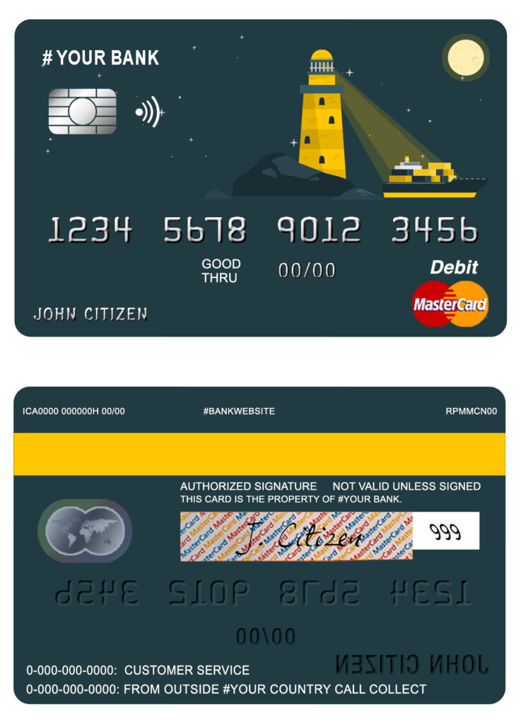 Editable bright lighthouse universal multipurpose bank mastercard debit credit card Templates