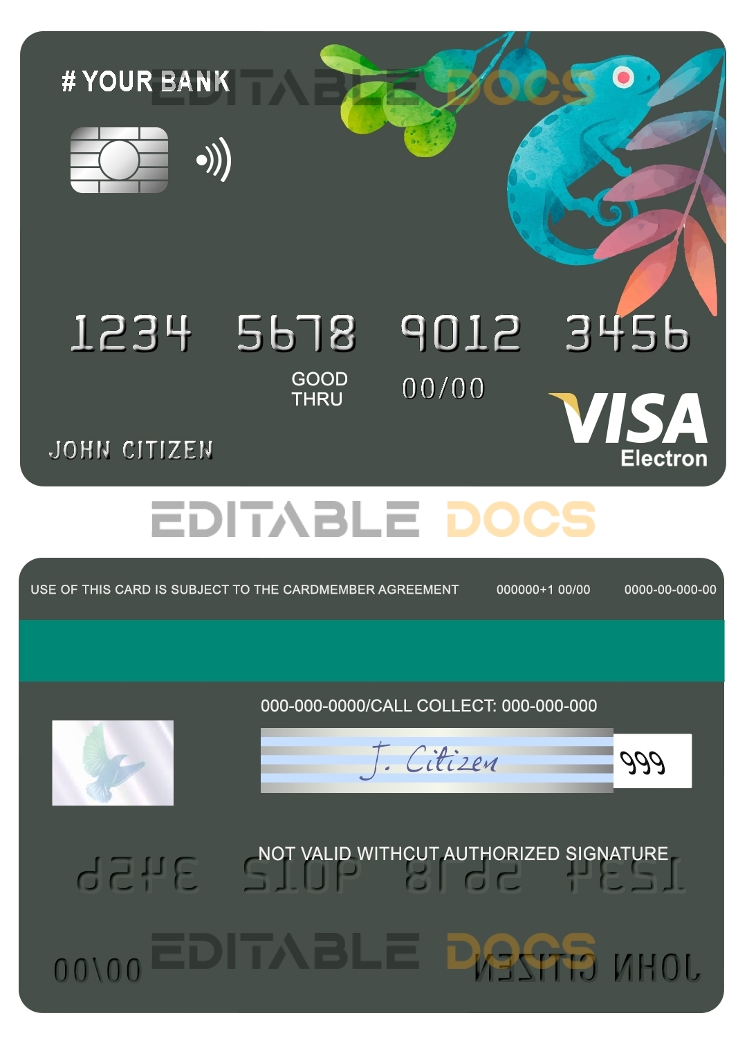 Editable bueno tropical universal visa electron card Templates in PSD Format