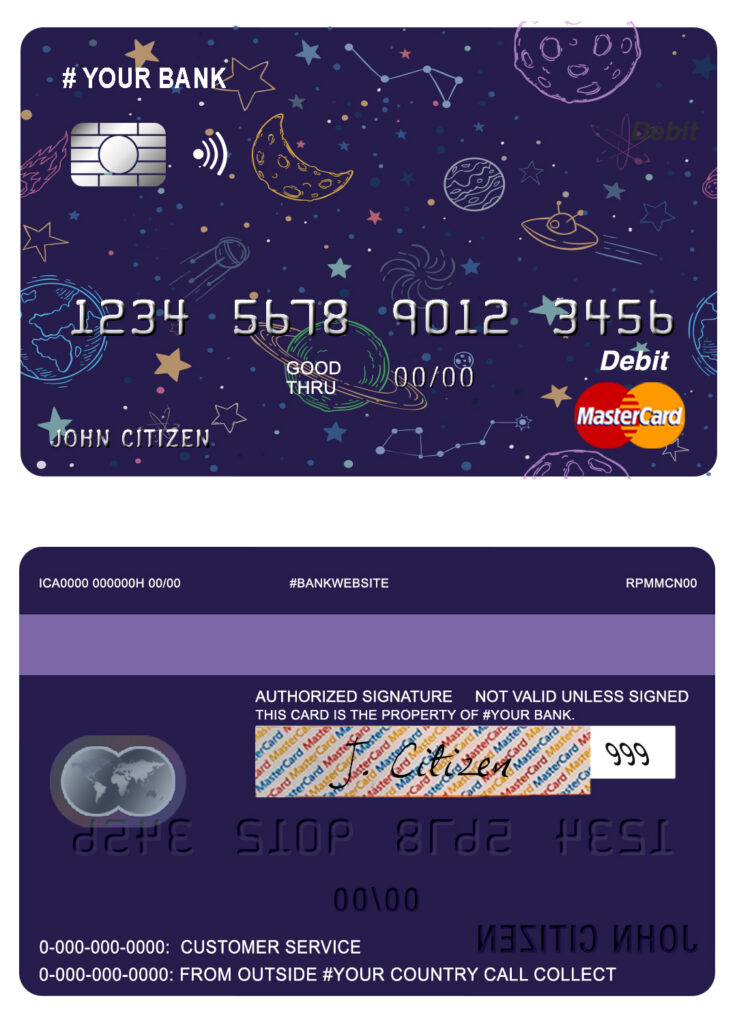 Editable creative space universal multipurpose bank mastercard debit credit card Templates