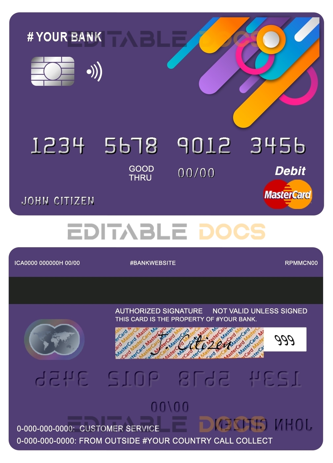 Editable detail line universal multipurpose bank mastercard debit credit card Templates in PSD Format
