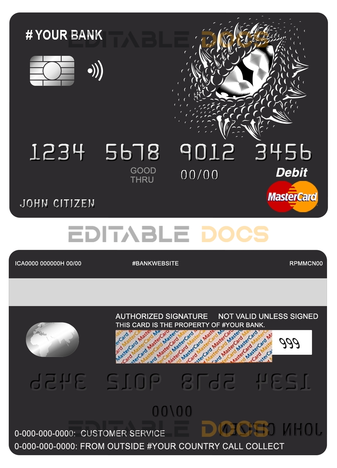 Editable dragonella universal multipurpose bank mastercard debit credit card Templates in PSD Format