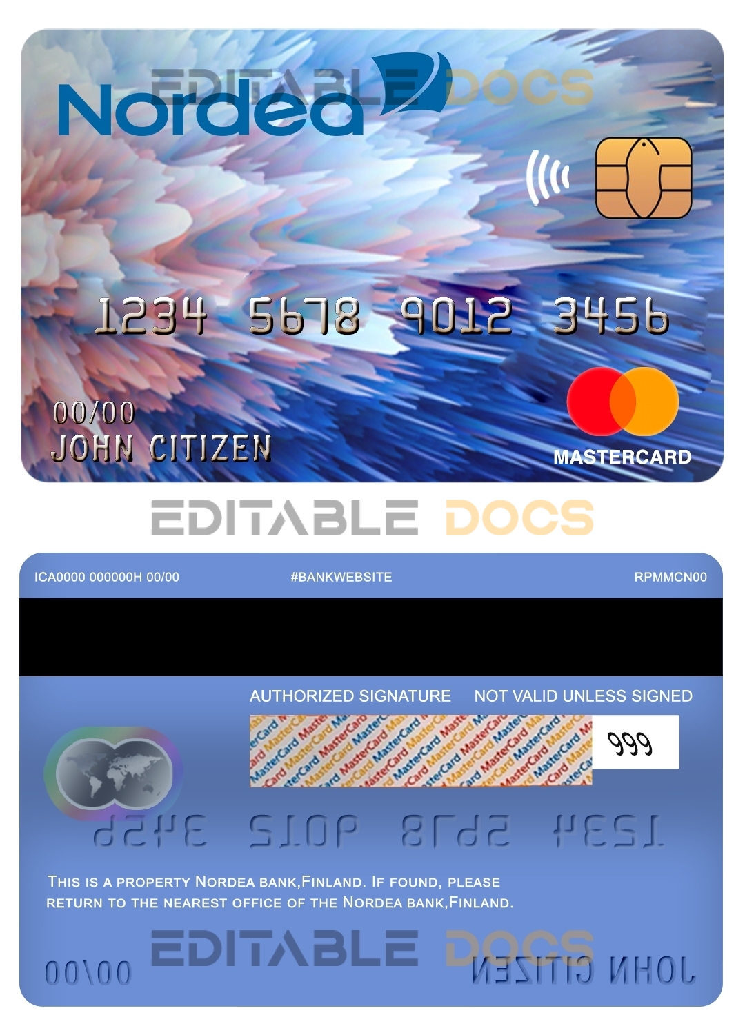 Editable finland nordea bank mastercard Templates in PSD Format