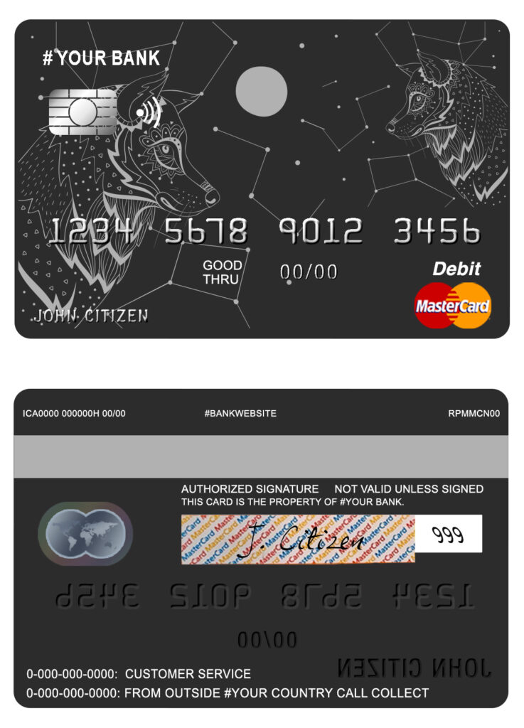 Editable galaxy wolf universal multipurpose bank mastercard debit credit card Templates