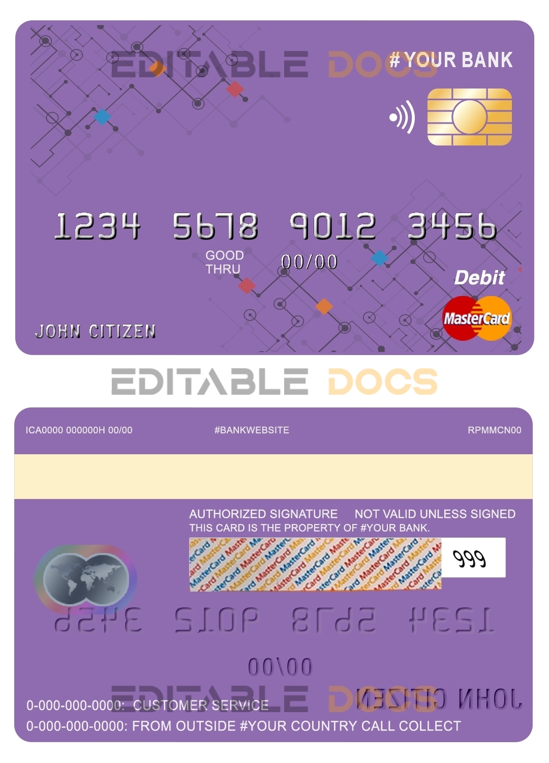 Editable purpleistic universal master card Templates in PSD Format