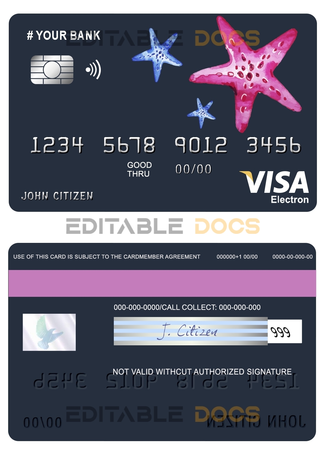 Editable tour star universal visa electron card Templates in PSD Format
