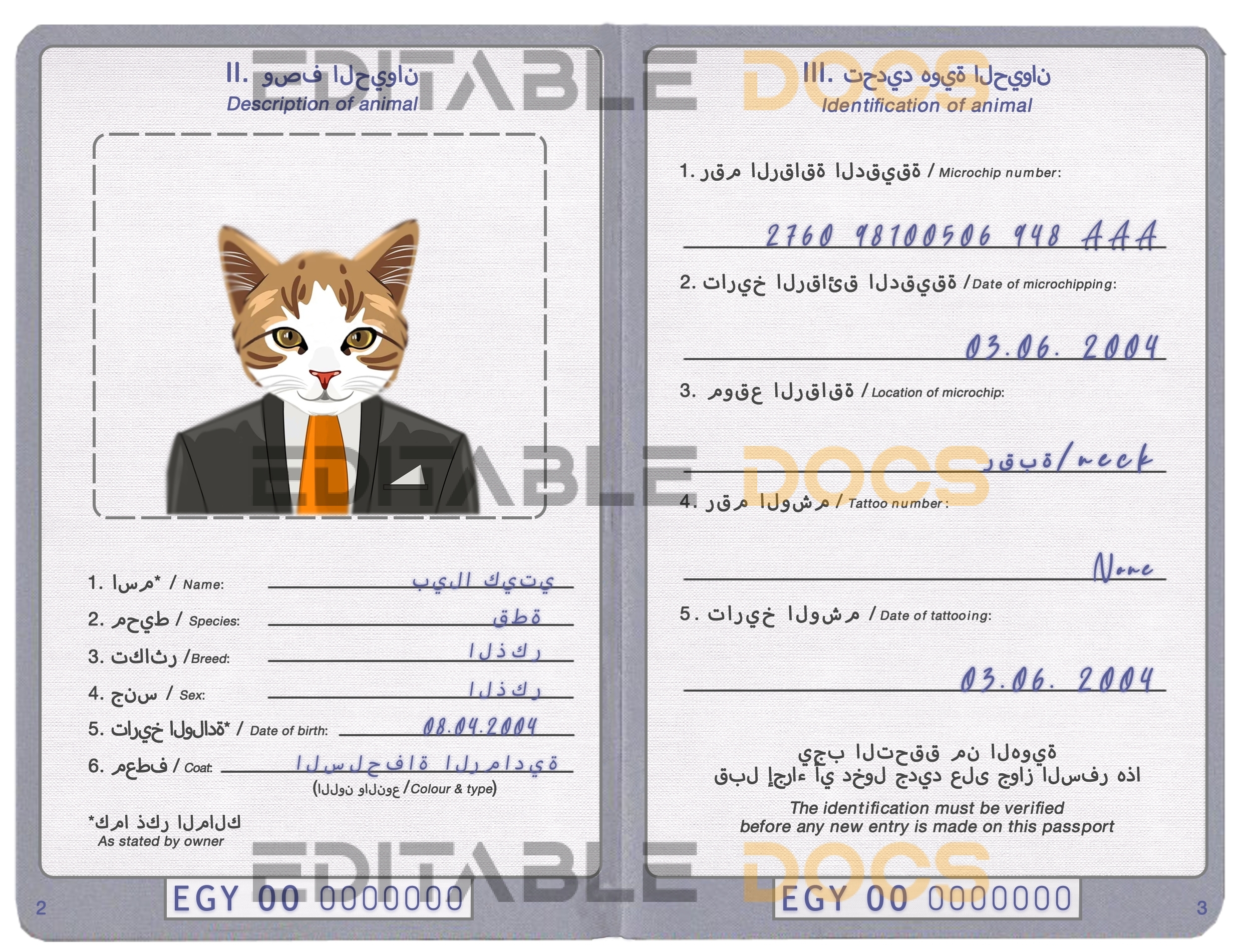 Egypt cat Fake PSD Passport | Instant Download