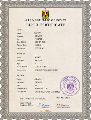 Authentic Egypt Birth Certificate Template | Customize and Download Online