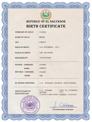 Authentic El Salvador Birth Certificate Template | Customize and Download Online