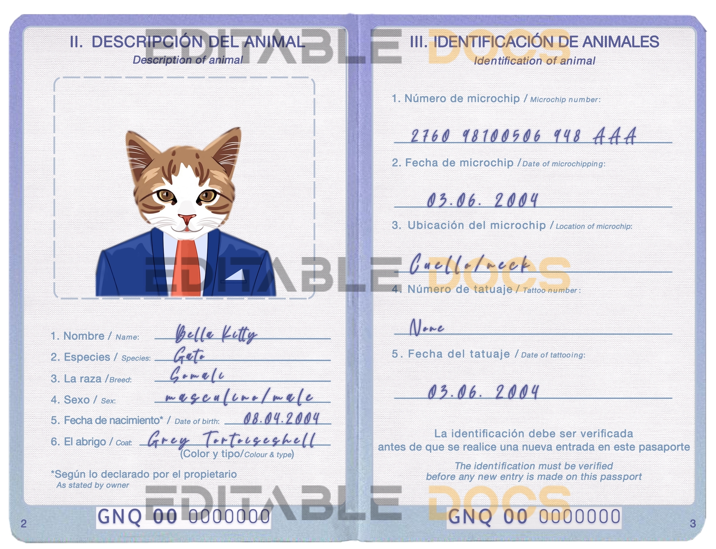 Equatorial Guinea cat Fake PSD Passport | Instant Download