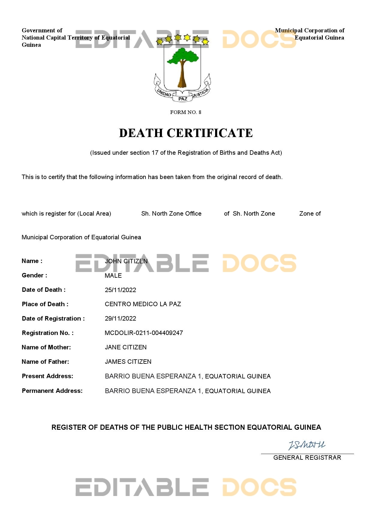 Fillable Equatorial Death PDF Templates | Blank Docs