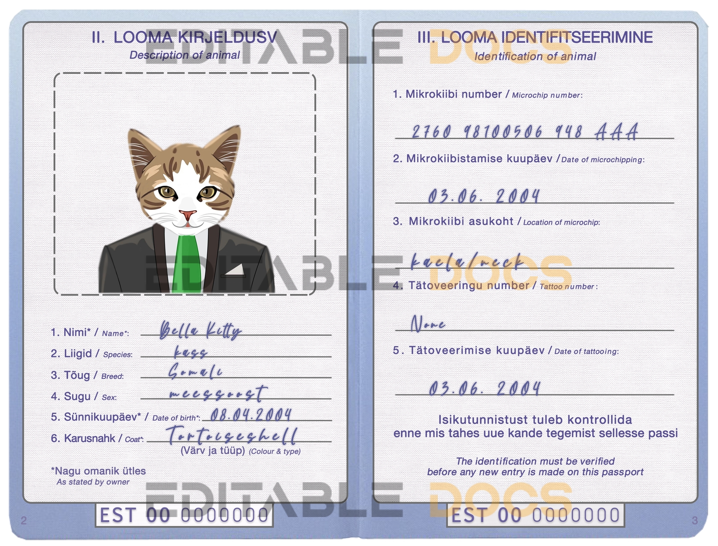 Estonia cat Fake PSD Passport | Instant Download