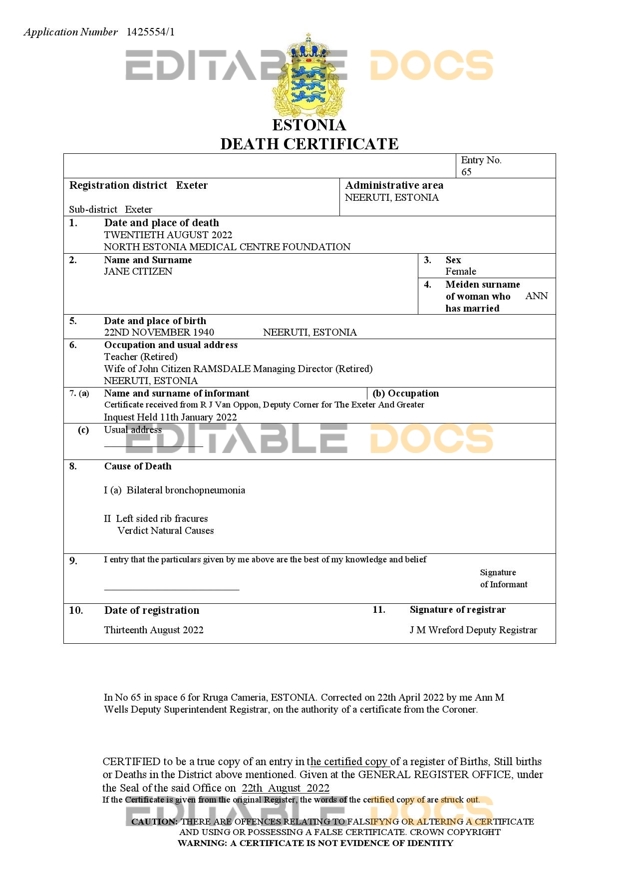 Fillable Estonia Death PDF Templates | Blank Docs