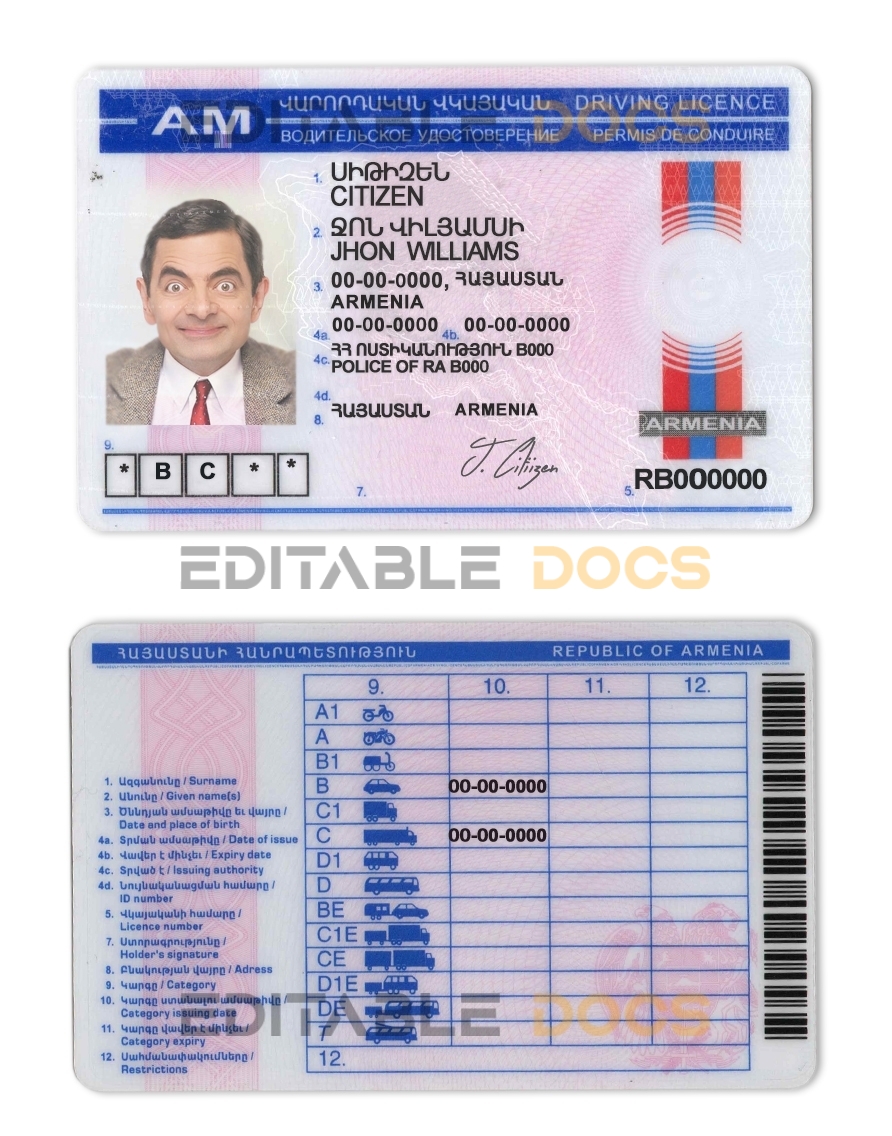 Fake  Armenia Driver License Template | PSD Layer-Based