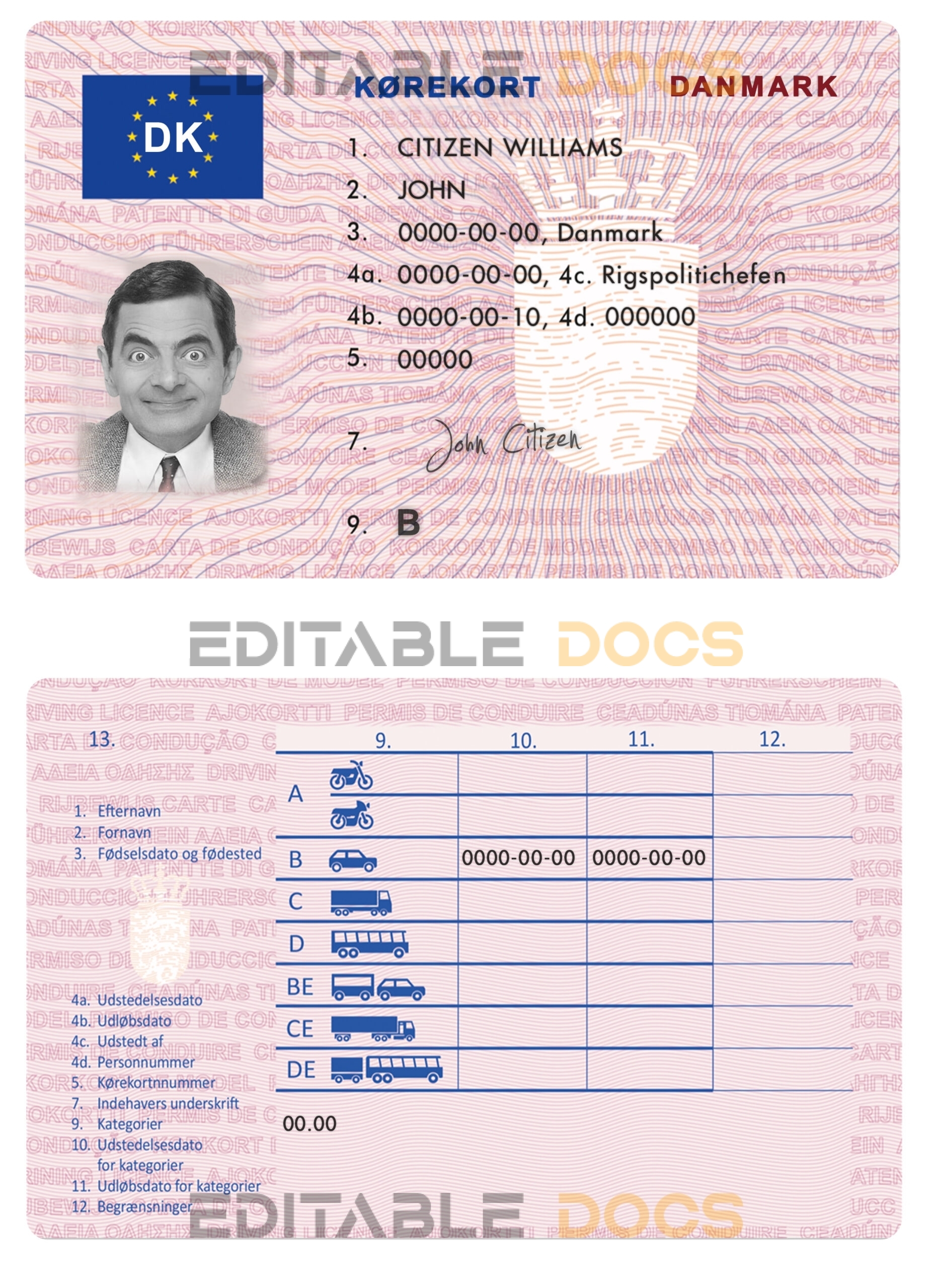 Fake Denmark Driver License Template | PSD Layer-Based (version 2)