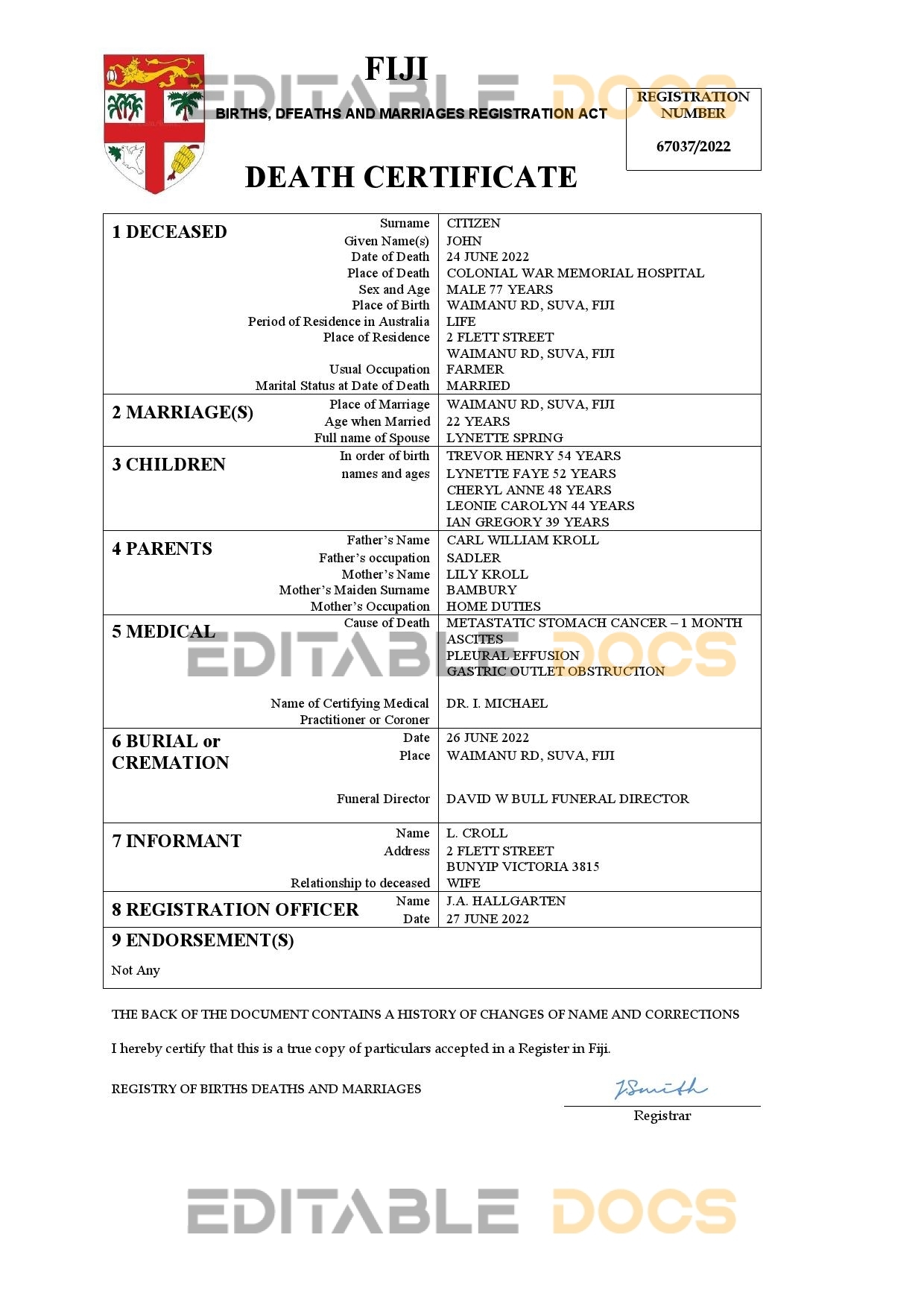Fillable Fiji Death PDF Templates | Blank Docs