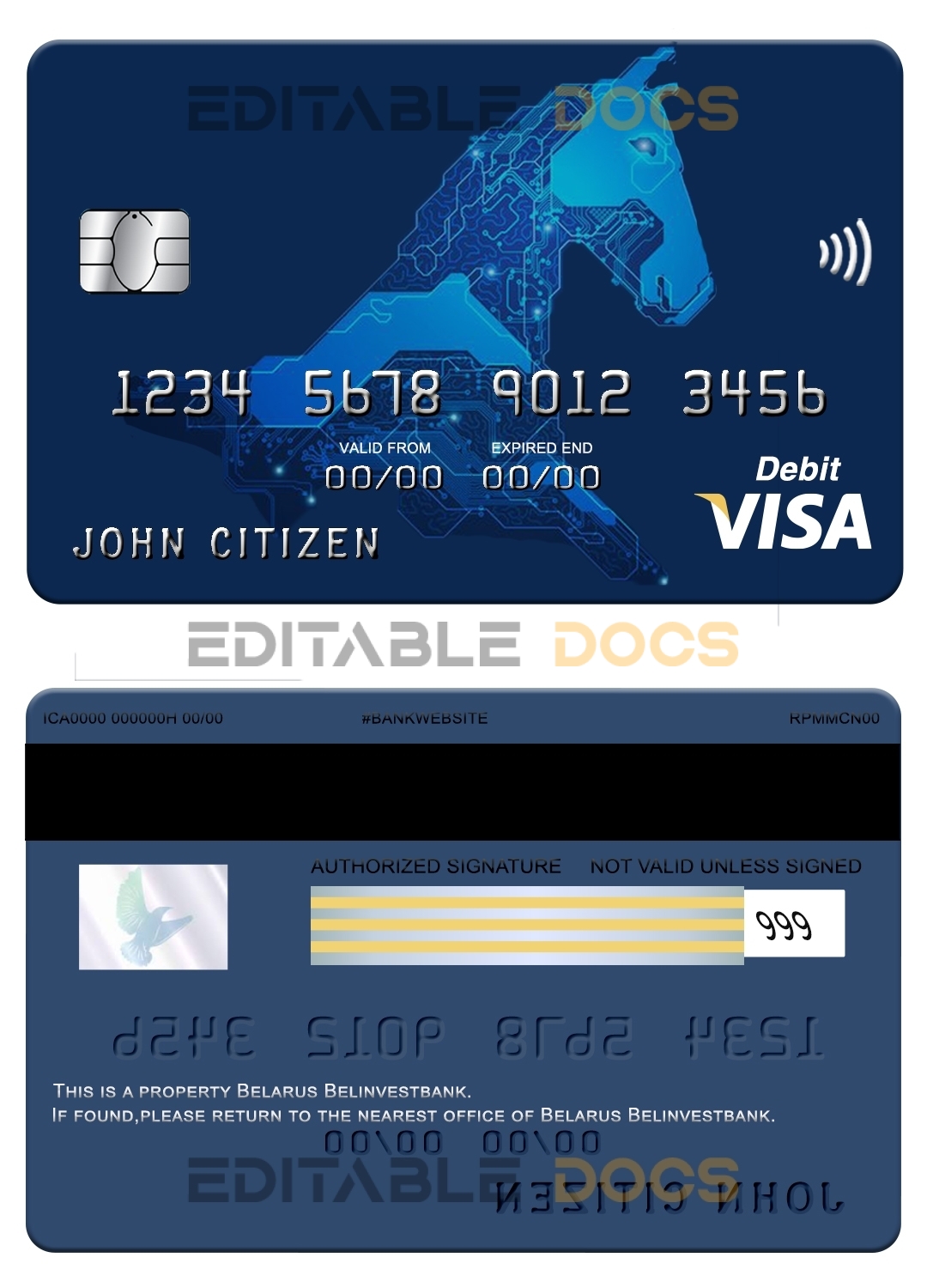 Fillable Belarus Belinvest bank visa card Templates | Layer-Based PSD