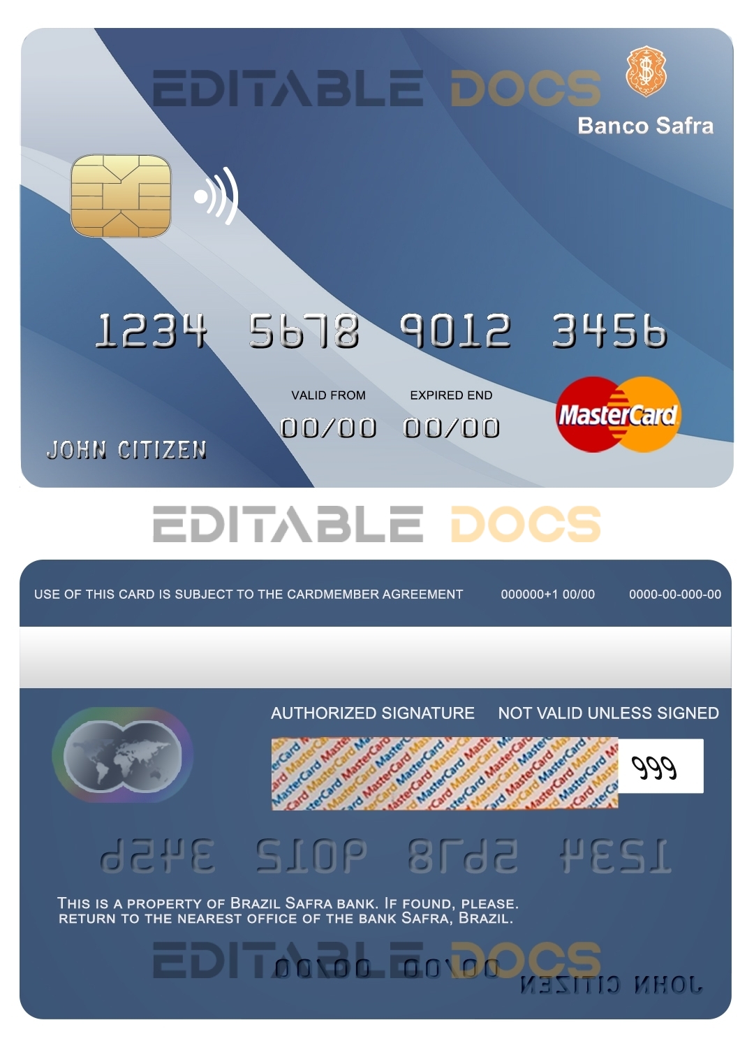 Fillable Brazil Safra bank mastercard Templates | Layer-Based PSD