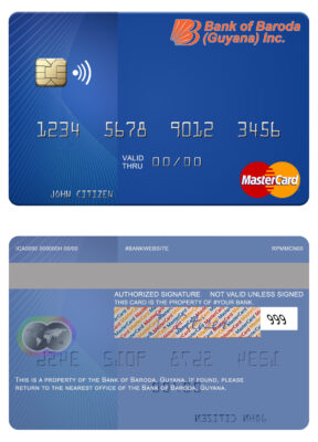 Fillable Guyana Bank of Baroda mastercard Templates