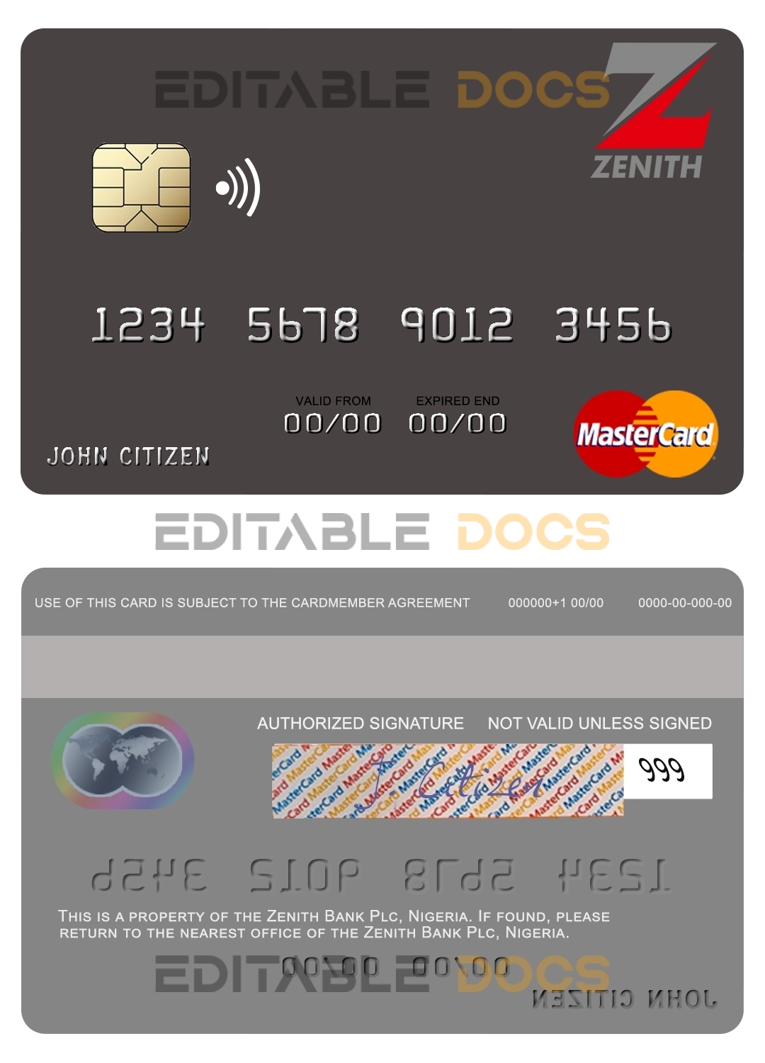 Fillable Nigeria Zenith Bank Plc mastercard Templates | Layer-Based PSD