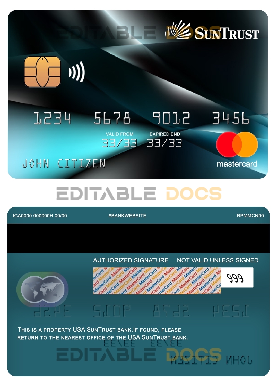Fillable USA SunTrust bank mastercard Templates | Layer-Based PSD