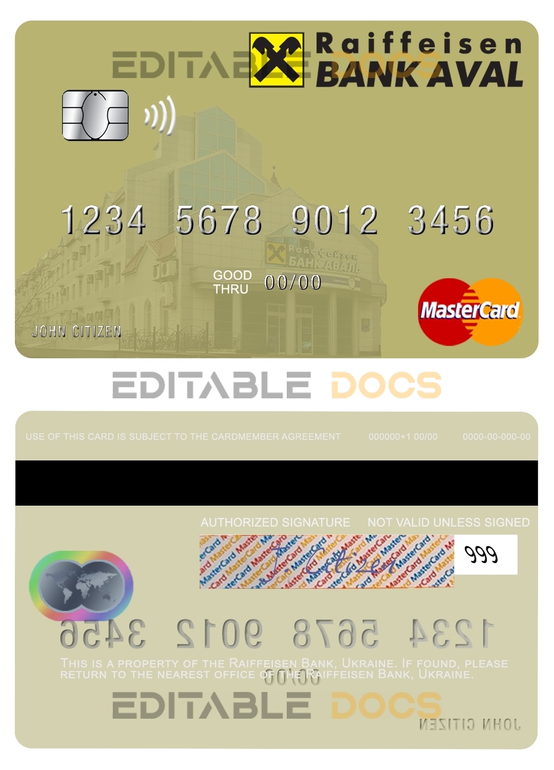 Fillable Ukraine Raiffeisen Bank mastercard Templates | Layer-Based PSD