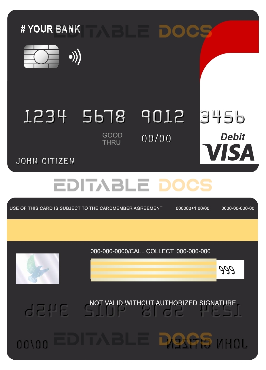 Fillable bradesco brasil bank visa debit card Templates | Layer-Based PSD