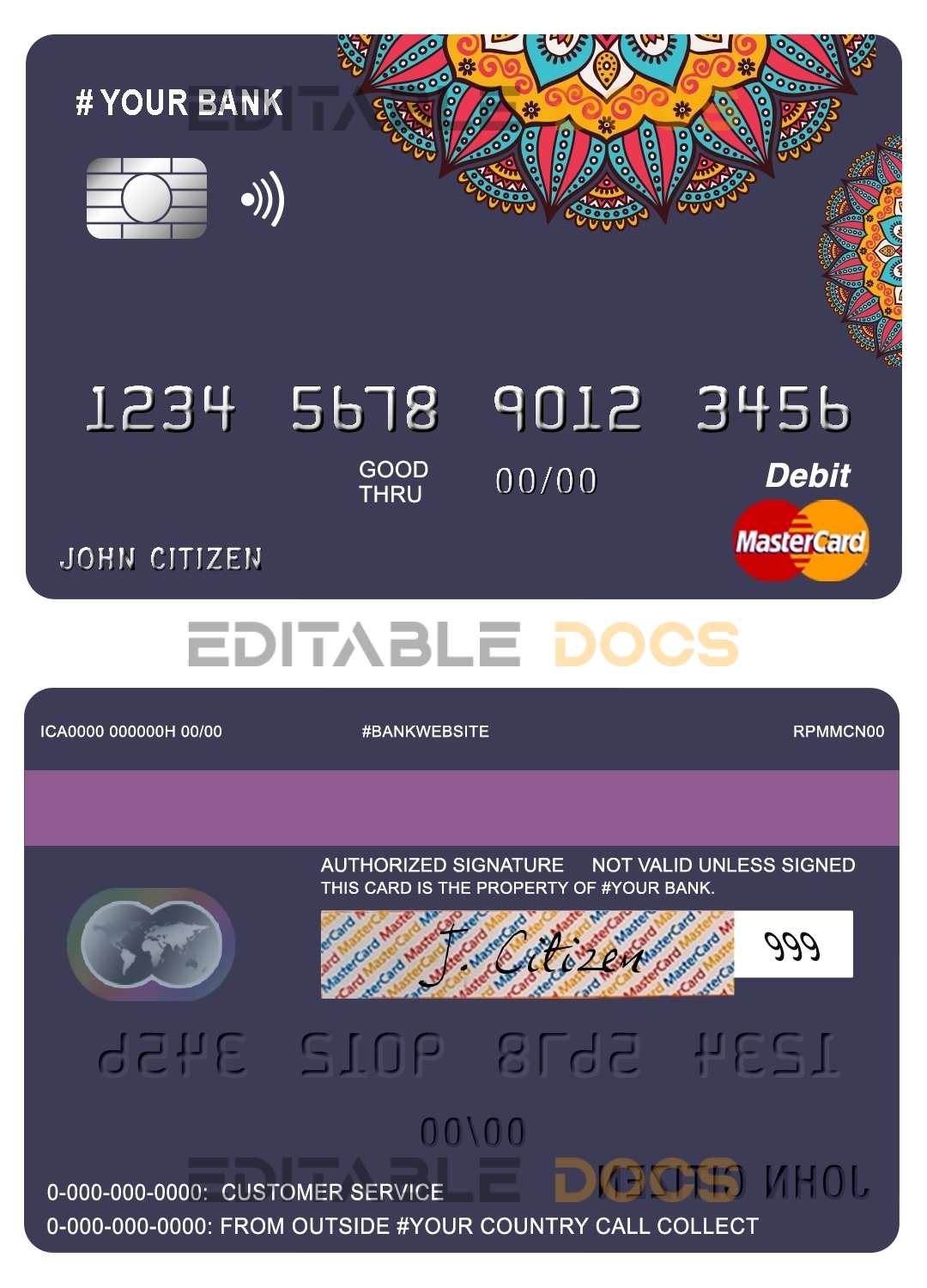 Fillable mandala jasmine universal multipurpose bank mastercard debit credit card Templates | Layer-Based PSD
