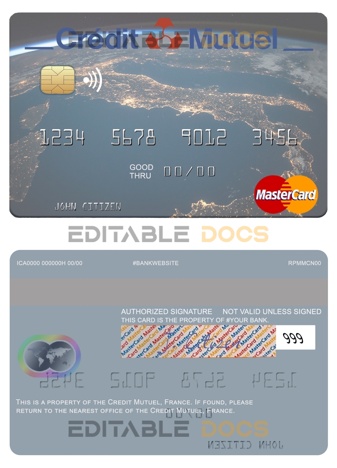 Fillable France Credit Mutuel Bank mastercard Templates | Layer-Based PSD