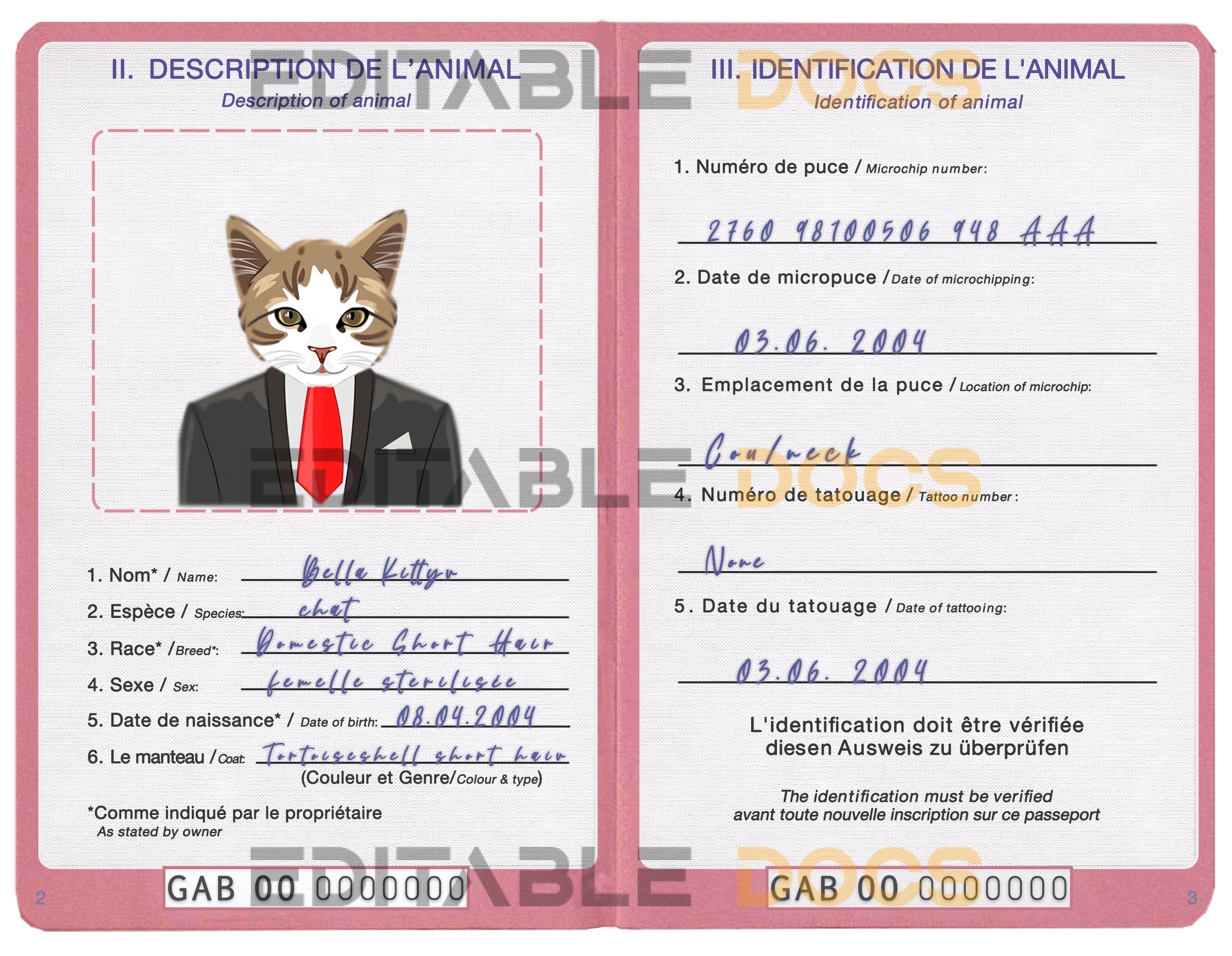 Gabon cat Fake PSD Passport | Instant Download
