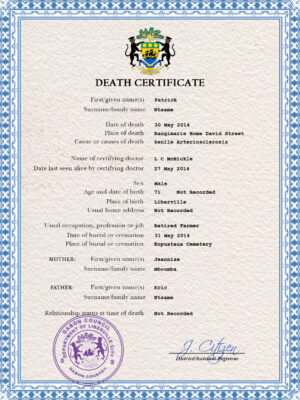 Gabon vital record death certificate PSD template