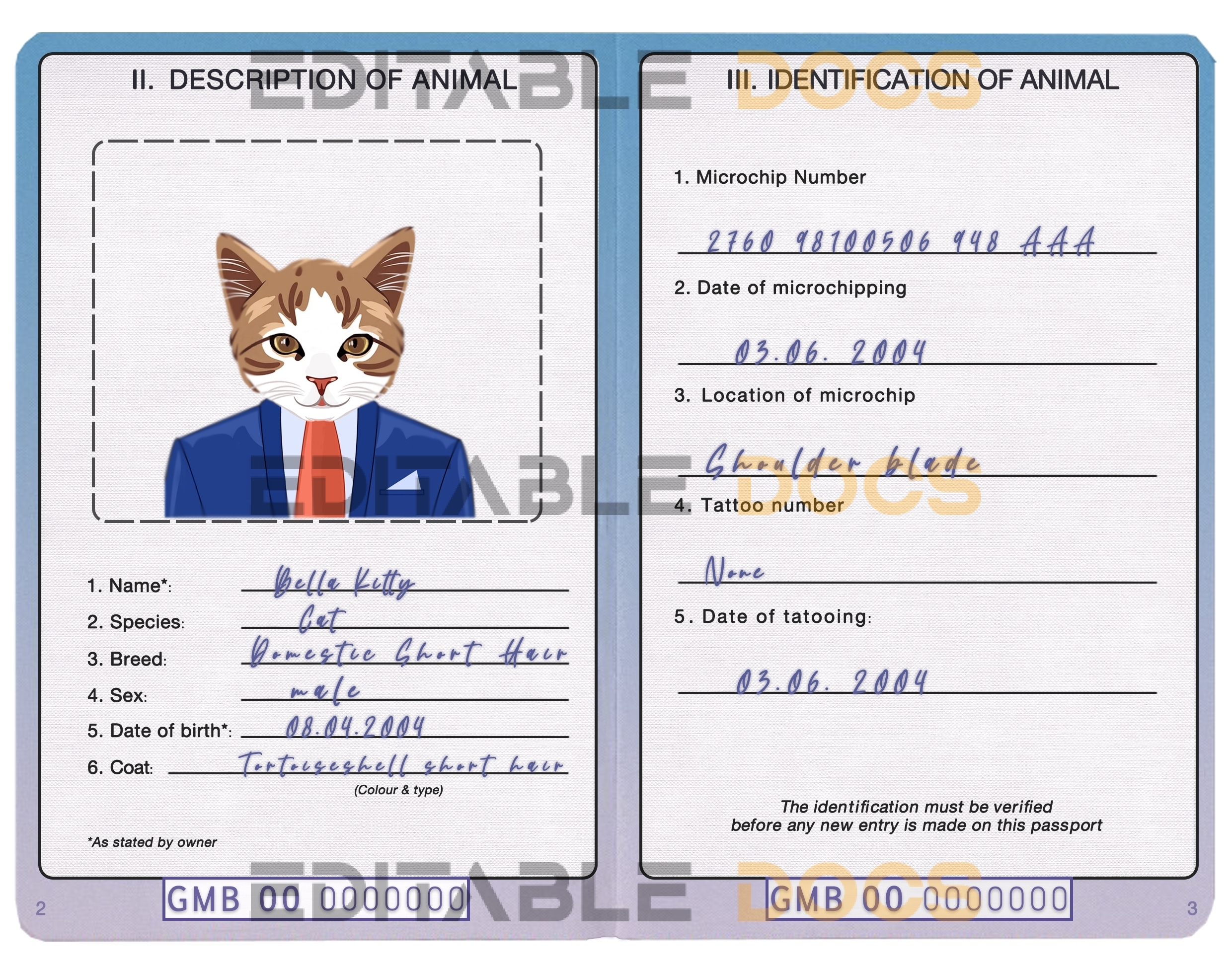 Gambia cat Fake PSD Passport | Instant Download