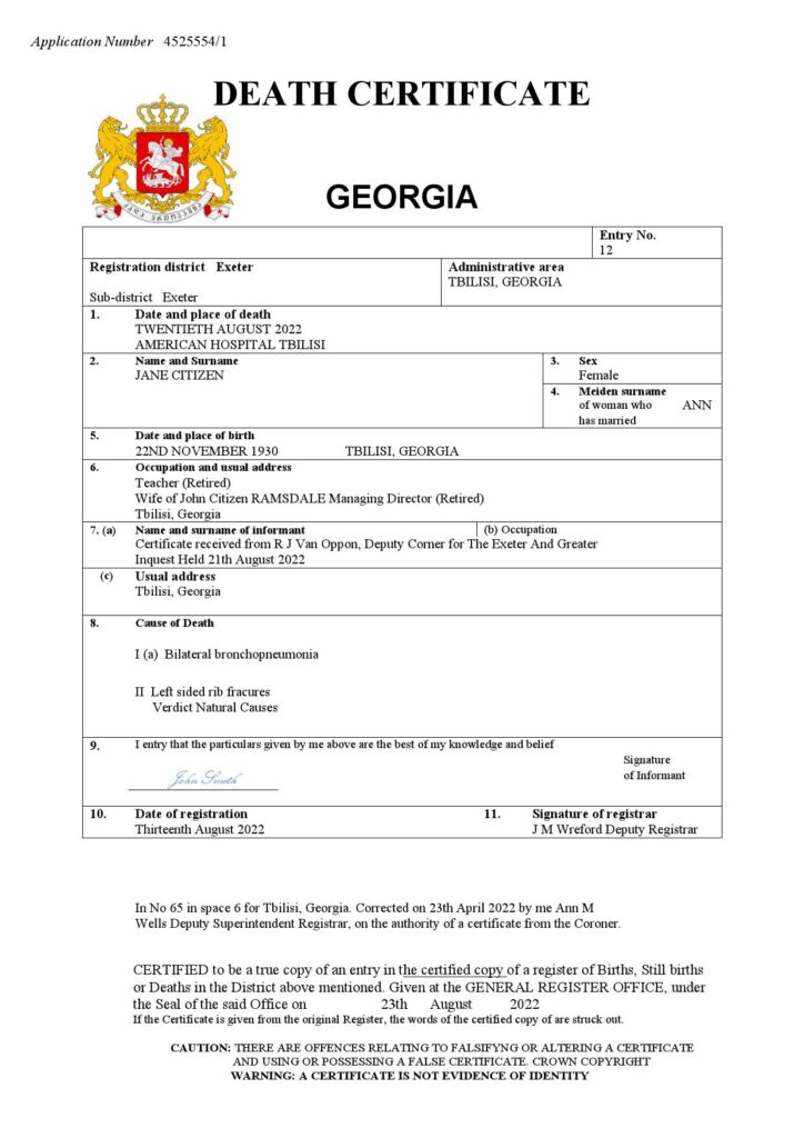 Georgia vital record death certificate Word and PDF template