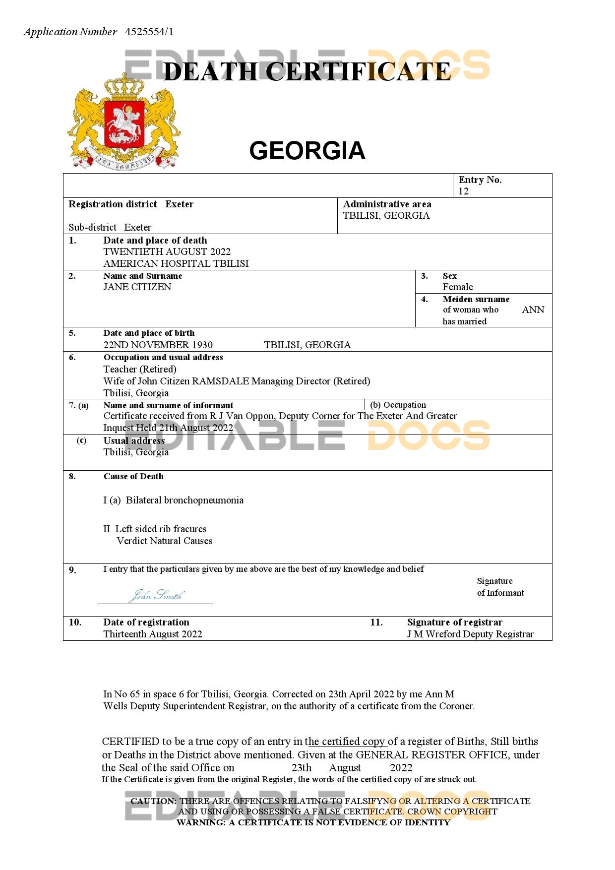 Fillable Georgia Death PDF Templates | Blank Docs