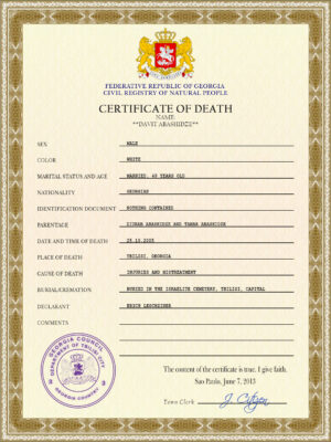 Georgia vital record death certificate PSD template, fully editable