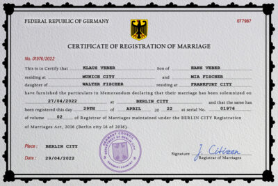 Germany Marriage Certificate Editable PSD Templates