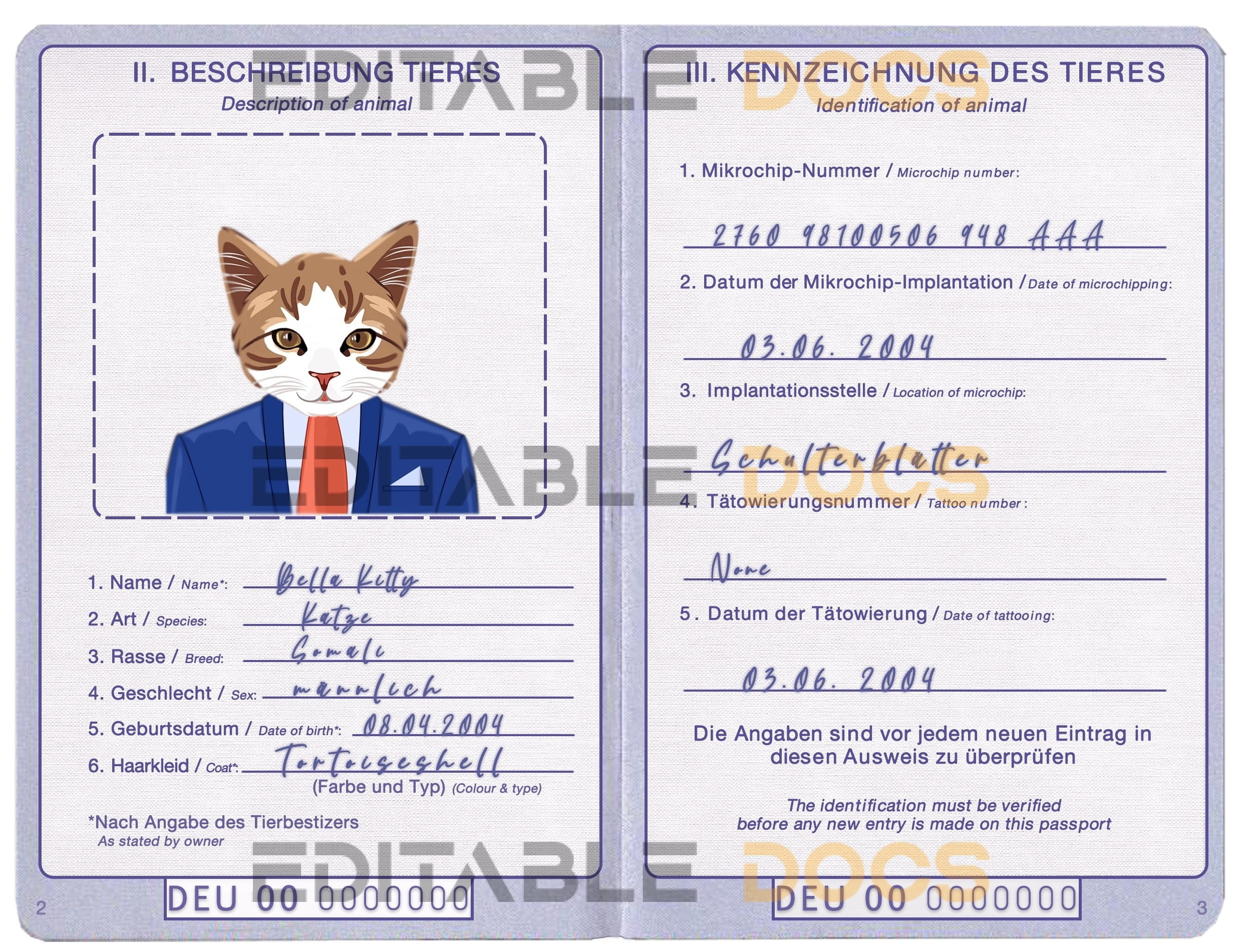 Germany cat Fake PSD Passport | Instant Download
