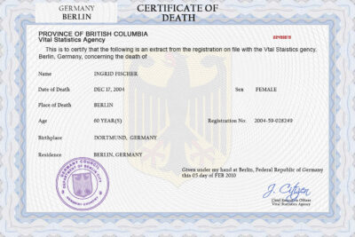 Germany death certificate PSD template, completely editable
