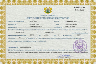 Ghana Marriage Certificate Editable PSD Templates