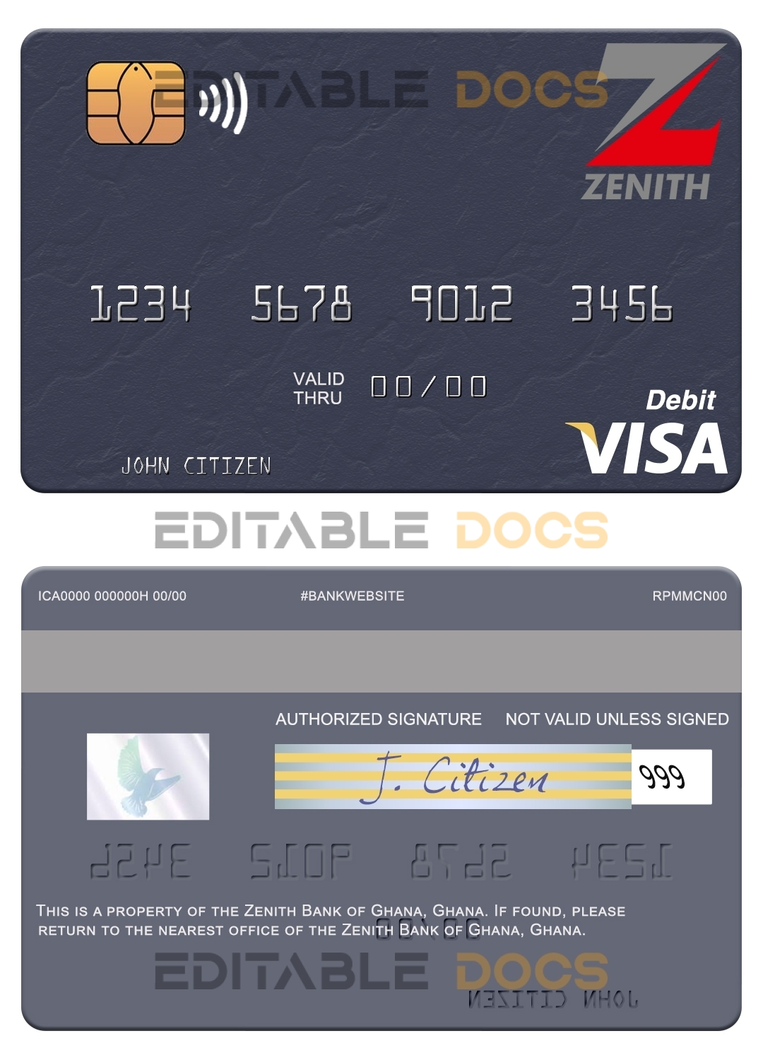 Fillable Ghana Zenith Bank of Ghana visa debit card Templates | Layer-Based PSD