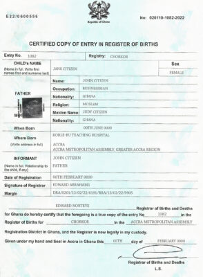 Authentic Ghana Birth Certificate Template | Customize and Download Online