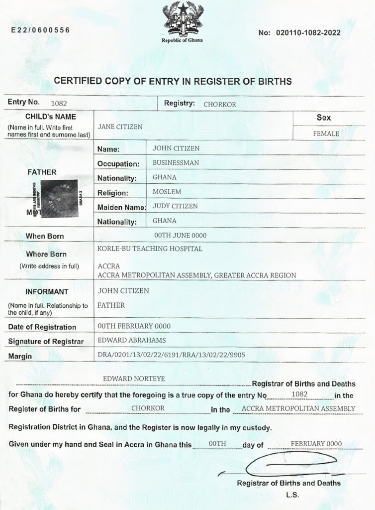 Authentic Ghana Birth Certificate Template | Customize and Download Online
