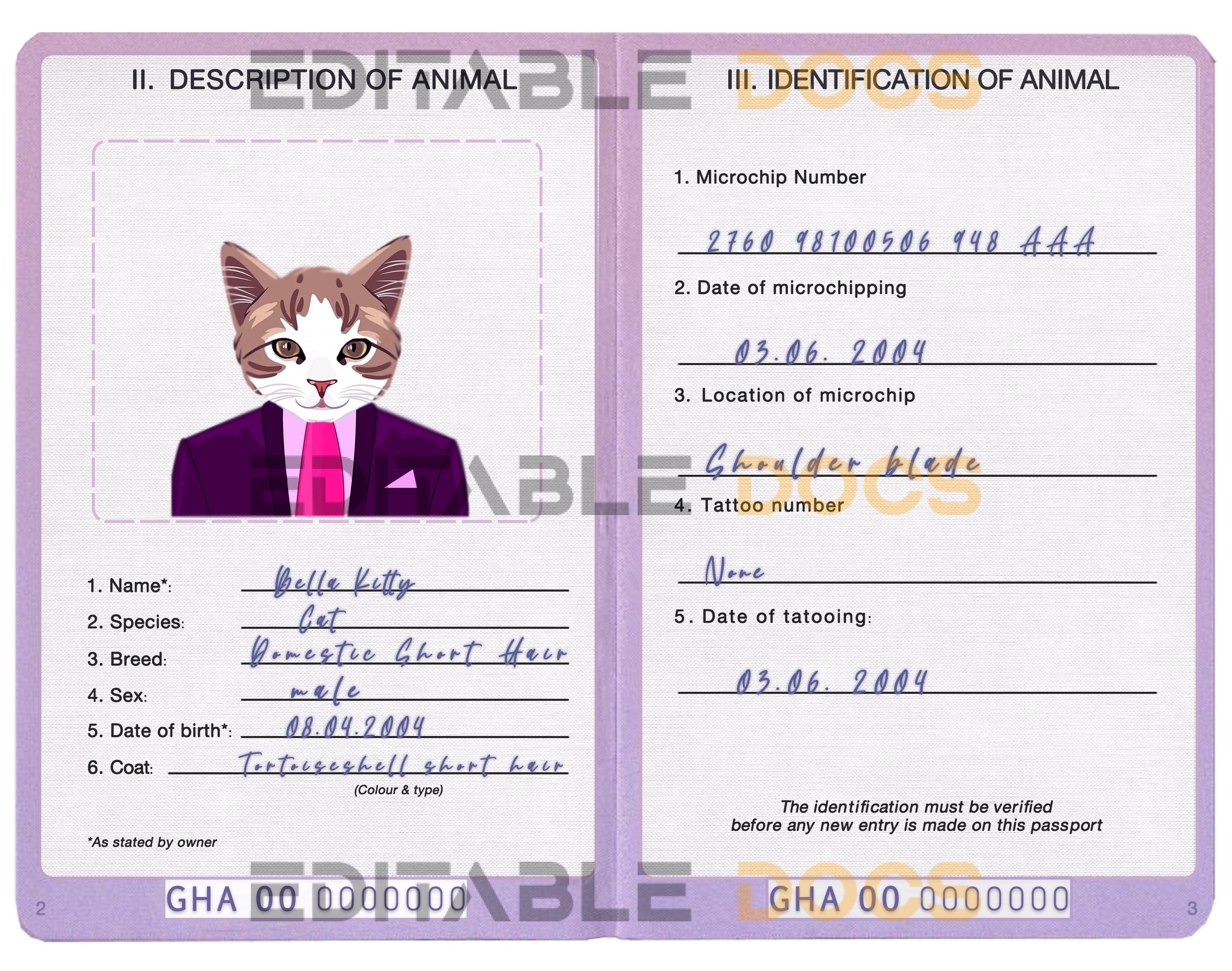 Ghana cat Fake PSD Passport | Instant Download