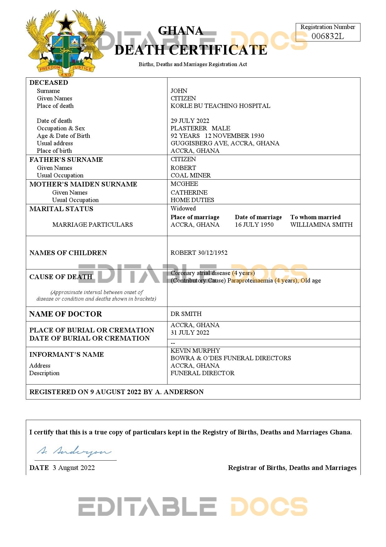 Fillable Ghana Death PDF Templates | Blank Docs