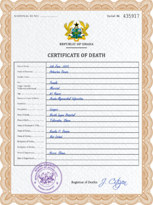 Ghana vital record death certificate PSD template, completely editable