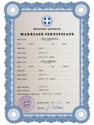 Greece Marriage Certificate Editable PSD Templates