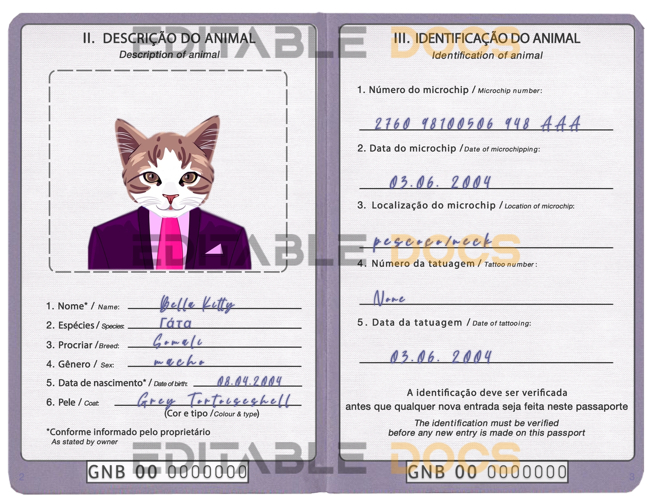 Guinea-Bissau cat Fake PSD Passport | Instant Download