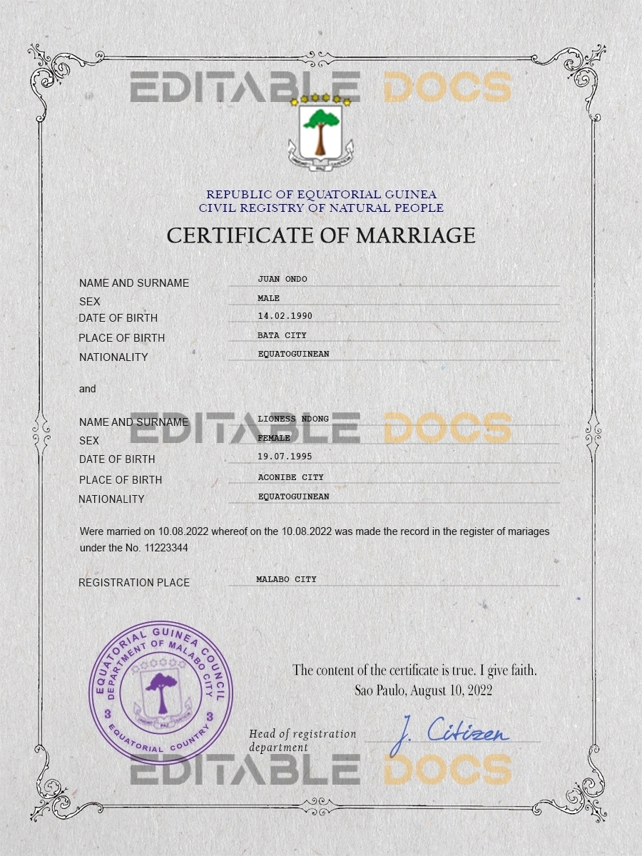 Guinea Marriage Certificate | Editable PSD Templates