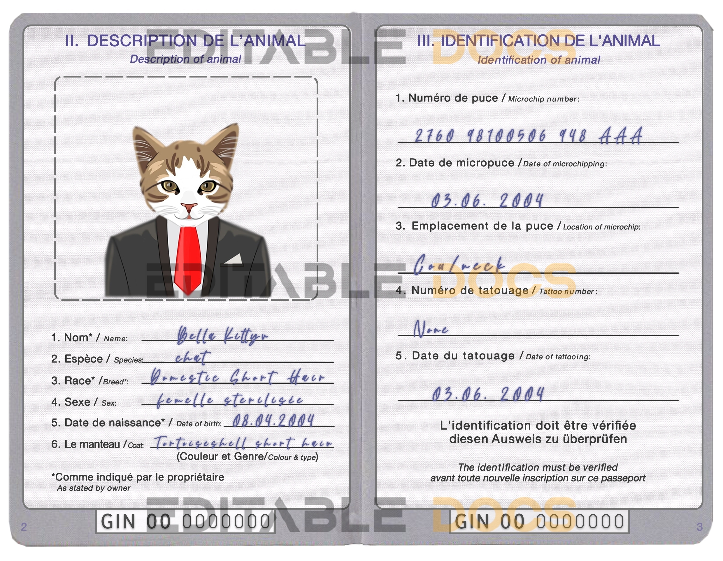 Guinea cat Fake PSD Passport | Instant Download